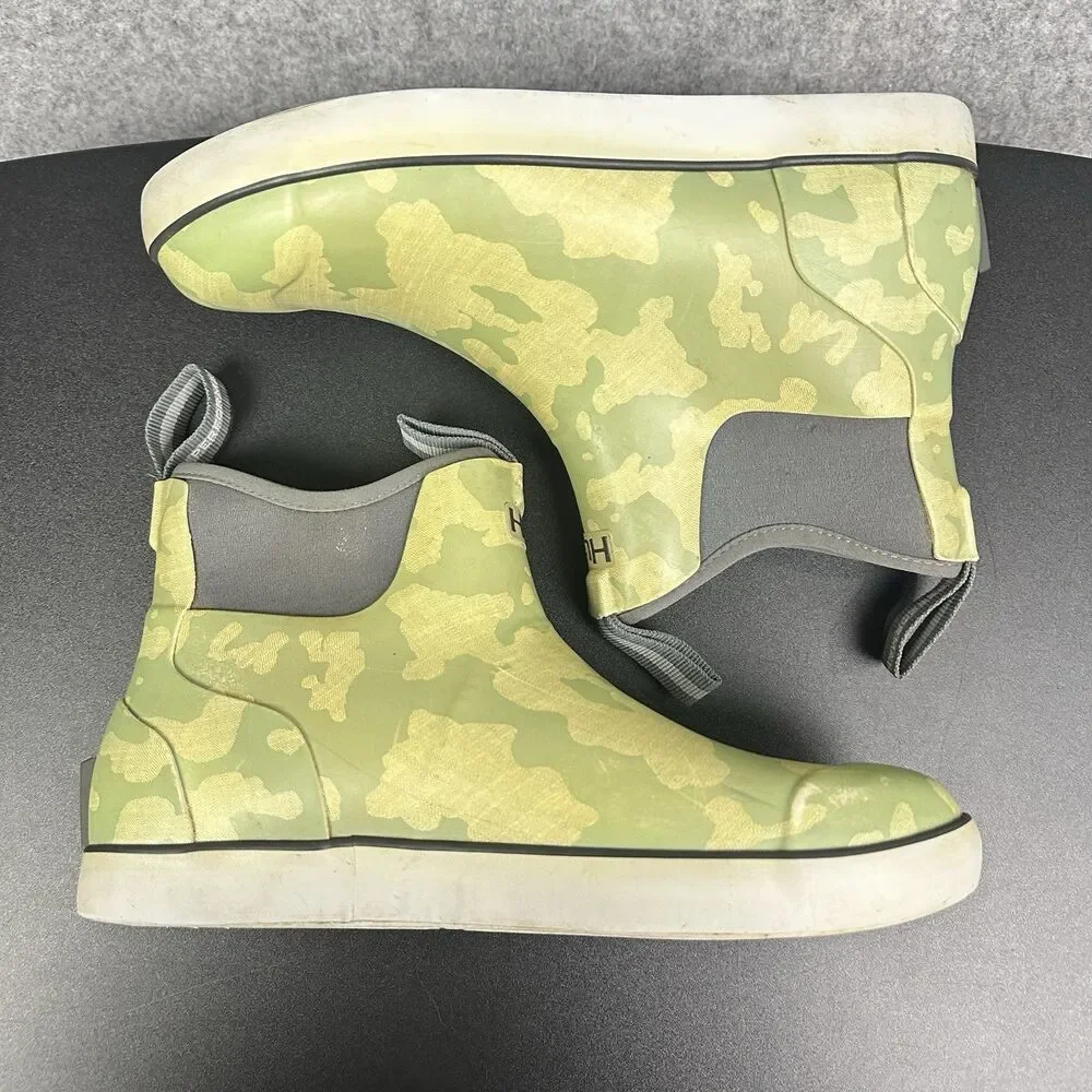 Huk Rogue Wave Fishing Boots Mens 8 Green Gray Camouflage Pull On Outdoors*